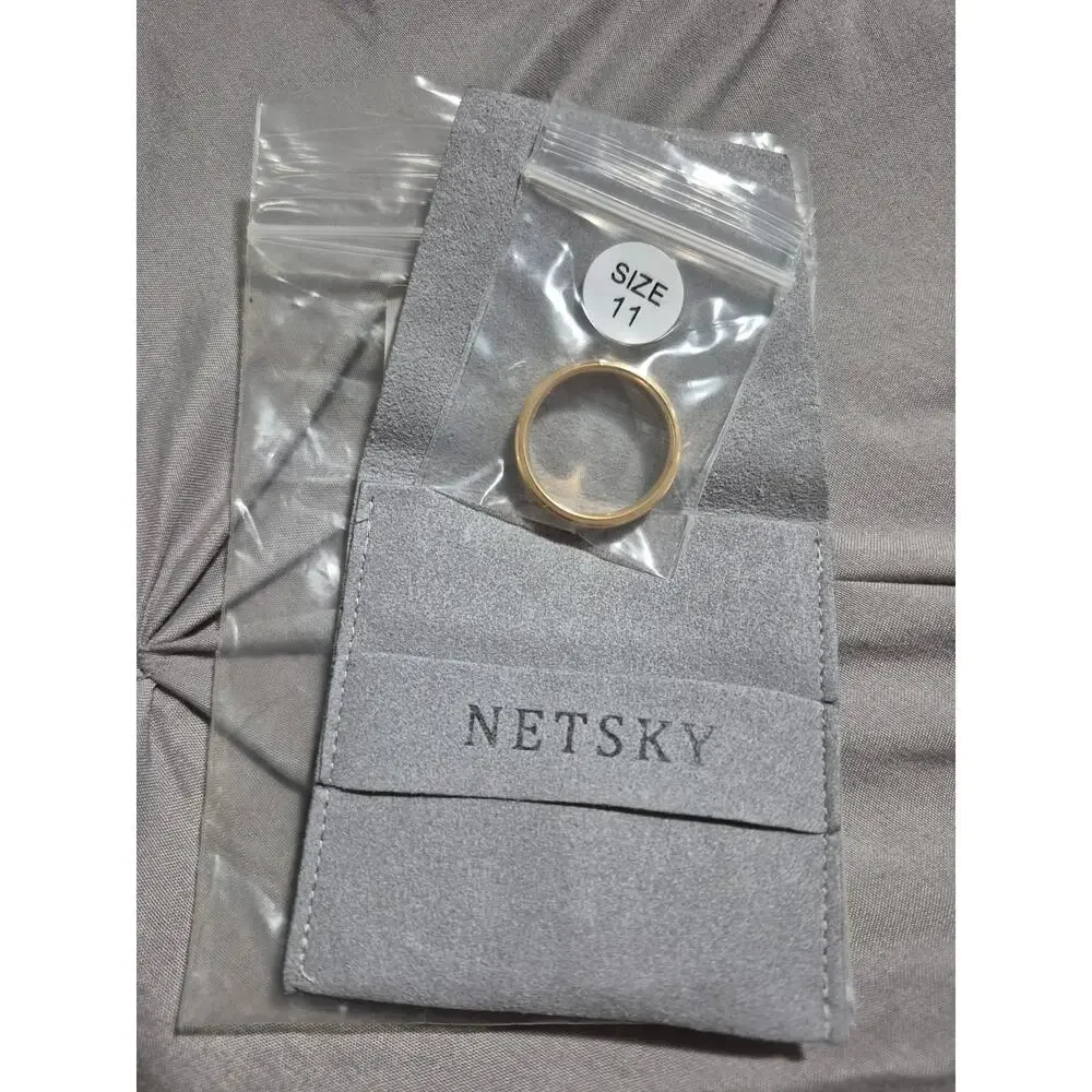 NETSKY Tungsten Carbide Gold Tone Wedding Band Ring Brushed Beveled Size 11 New